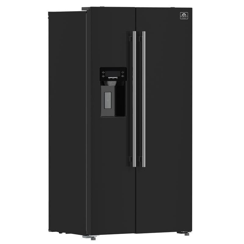 Forno Espresso Salerno 36" Freestanding Side-by-Side Refrigerator in Black, Ice & Water Dispenser, with Stainless Steel Handles, FFRBI1844-36BLK