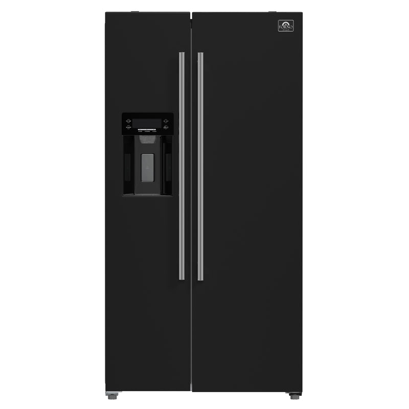 Forno Espresso Salerno 36" Freestanding Side-by-Side Refrigerator in Black, Ice & Water Dispenser, with Stainless Steel Handles, FFRBI1844-36BLK