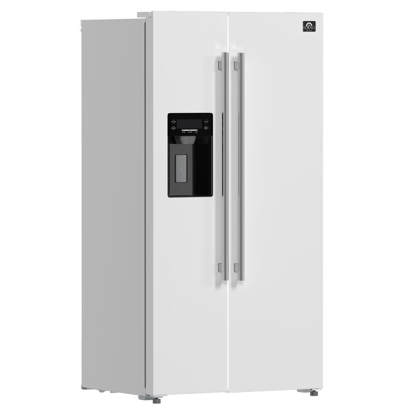 Forno Espresso Salerno 36" Side-by-Side Refrigerator in White, Ice & Water Dispenser, with Stainless Steel Handles, FFRBI1844-36WHT
