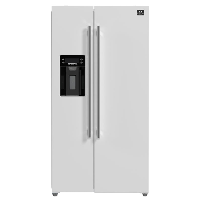 Forno Espresso Salerno 36" Side-by-Side Refrigerator in White, Ice & Water Dispenser, with Stainless Steel Handles, FFRBI1844-36WHT