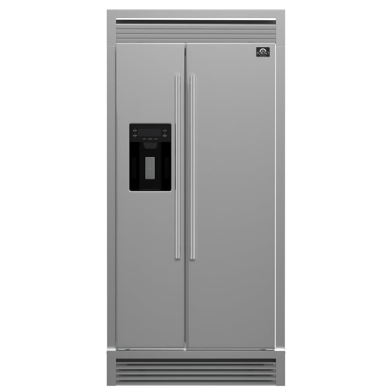 Forno Salerno 36" Side-by-Side Refrigerator in Stainless Steel, 20 cu.ft Capacity, Ice & Water Dispenser, FFRBI1844-40SG