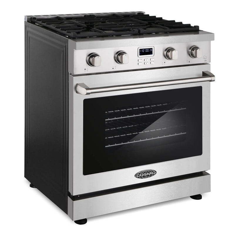 Cosmo 30" Lumin Collection 4.8 cu. ft. Freestanding Gas Range in Stainless Steel, Convection Oven, 4 Sealed Burners, COS-GRC304KB