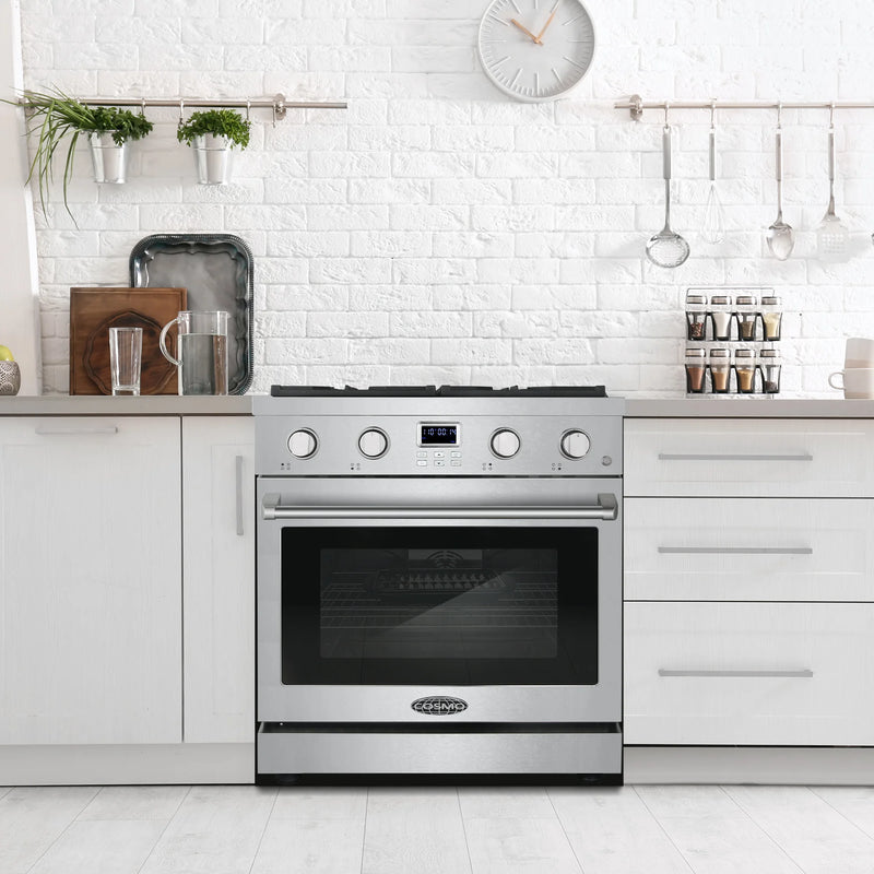 Cosmo 30" Lumin Collection 4.8 cu. ft. Freestanding Gas Range in Stainless Steel, Convection Oven, 4 Sealed Burners, COS-GRC304KB