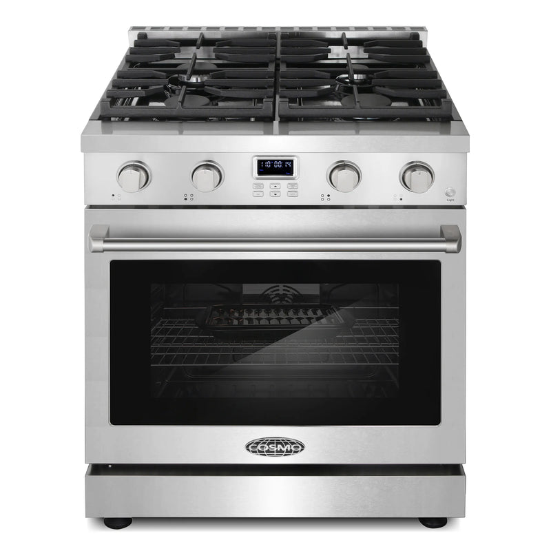 Cosmo 30" Lumin Collection 4.8 cu. ft. Freestanding Gas Range in Stainless Steel, Convection Oven, 4 Sealed Burners, COS-GRC304KB