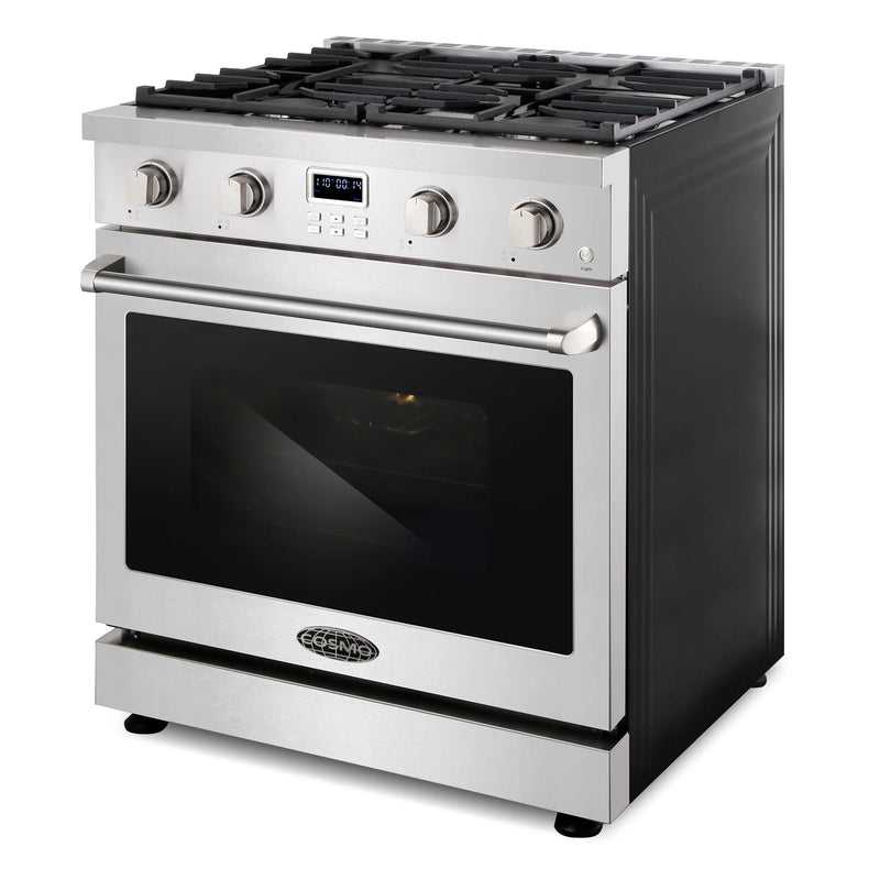 Cosmo 30" Lumin Collection 4.8 cu. ft. Freestanding Gas Range in Stainless Steel, Convection Oven, 4 Sealed Burners, COS-GRC304KB