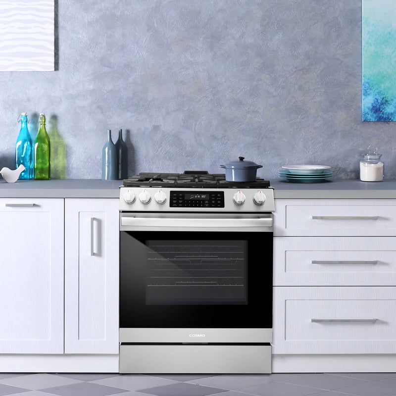 Cosmo 30" Lumin Collection 6.1 cu. ft. Freestanding Gas Range in Stainless Steel, Air Fry, Convection, COS-GRC305KTD