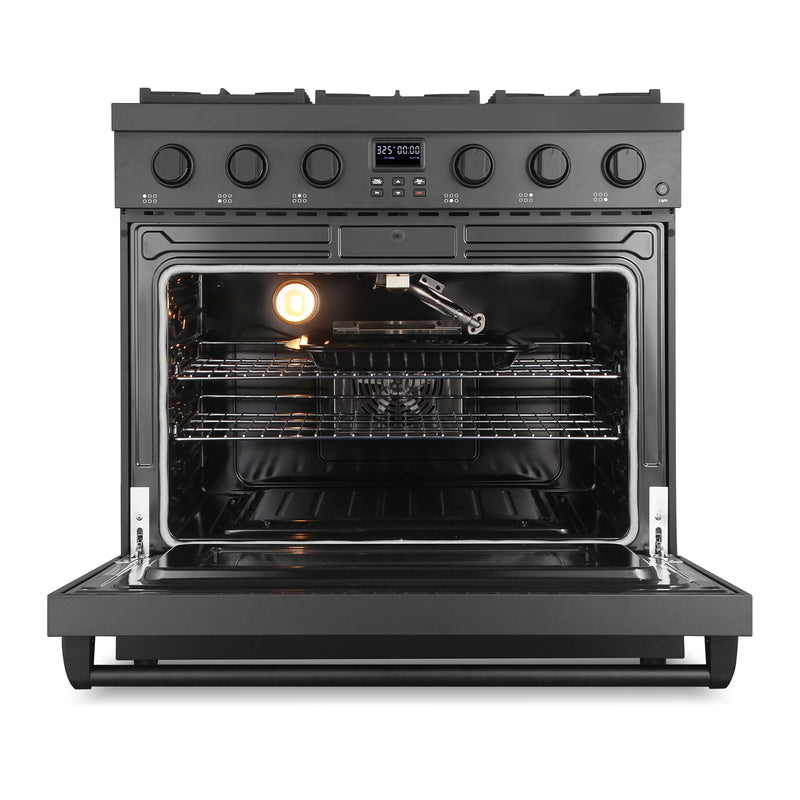 Cosmo 36" Lumin Collection 6.0 cu. ft. Freestanding Gas Range in Matte Black, Convection Oven, 6 Sealed Burners, COS-GRC366KB-BK