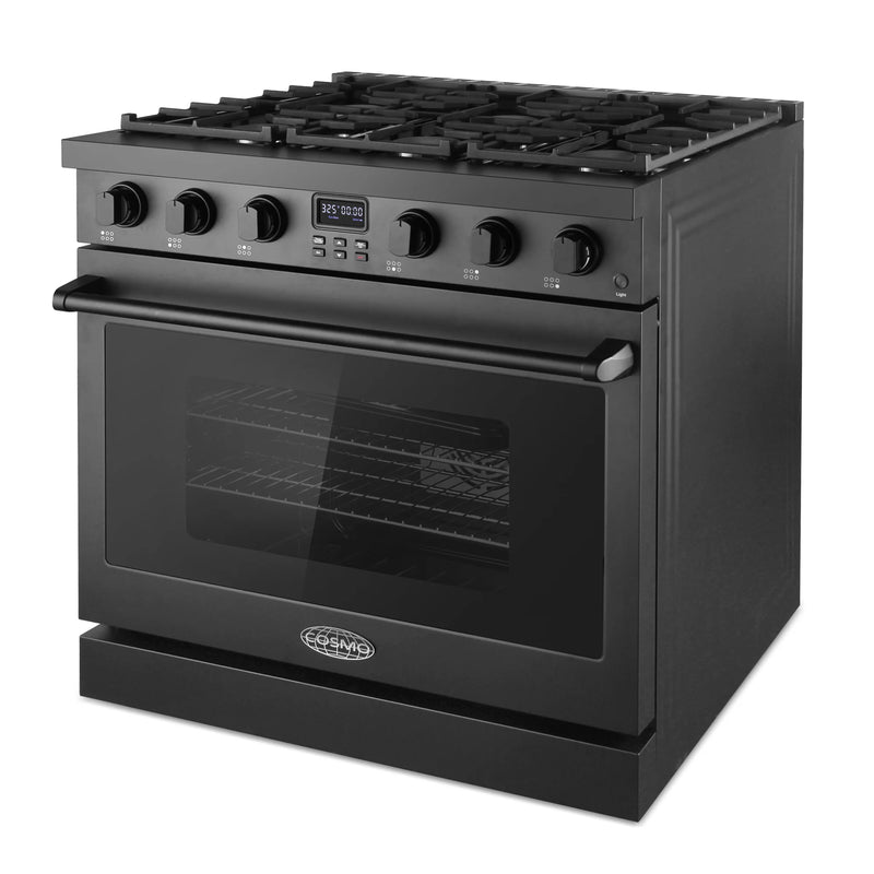 Cosmo 36" Lumin Collection 6.0 cu. ft. Freestanding Gas Range in Matte Black, Convection Oven, 6 Sealed Burners, COS-GRC366KB-BK