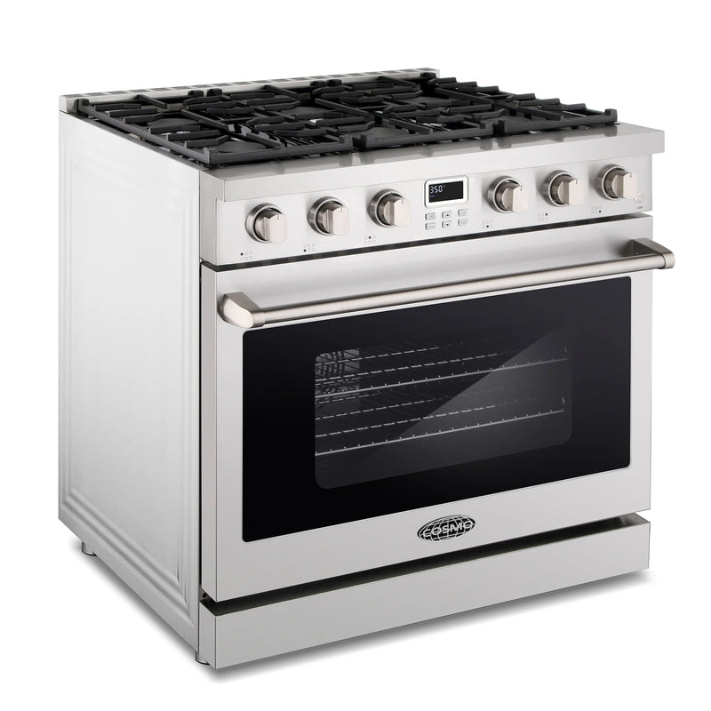 Cosmo 36" Lumin Collection 6.0 cu. ft. Freestanding Gas Range in Stainless Steel, Convection Oven, 6 Sealed Burners, COS-GRC366KB