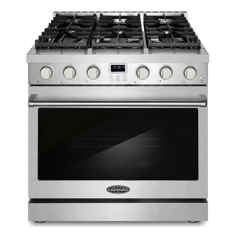 Cosmo 36" Lumin Collection 6.0 cu. ft. Freestanding Gas Range in Stainless Steel, Convection Oven, 6 Sealed Burners, COS-GRC366KB