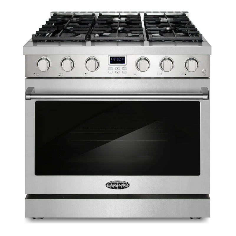 Cosmo 36" Lumin Collection 6.0 cu. ft. Freestanding Gas Range in Stainless Steel, Convection Oven, 6 Sealed Burners, COS-GRC366KB