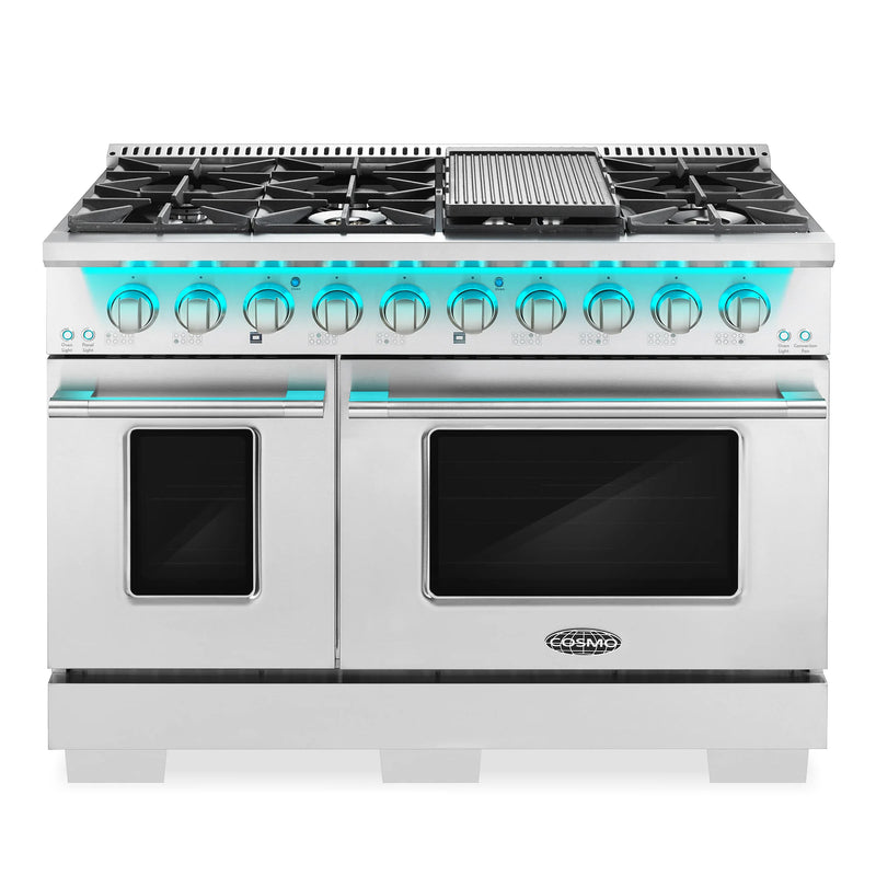 Cosmo 48" Vista Collection 5.5 cu. ft. Freestanding Double Oven Gas Range in Stainless Steel, 8 Sealed Burners, LED Panel, COS-GRP486G