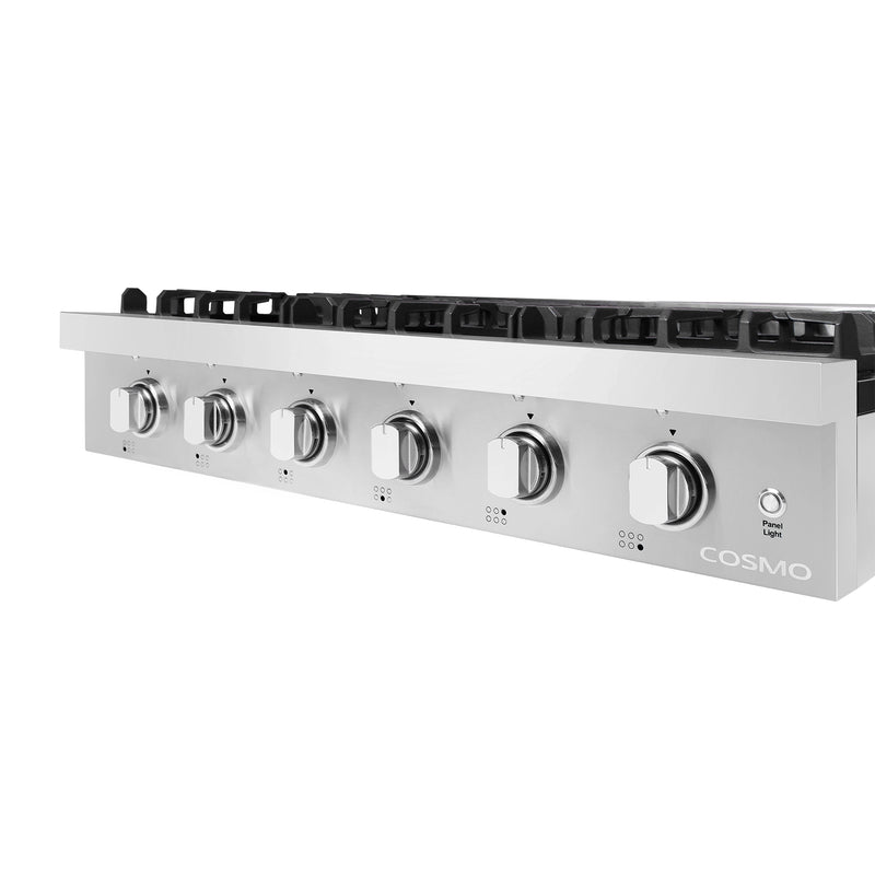 Cosmo 36" Gas Cooktop, 6 Sealed Burners, 18,000 BTU Dual Ring Burner, Cast Iron Grates, COS-GRT366