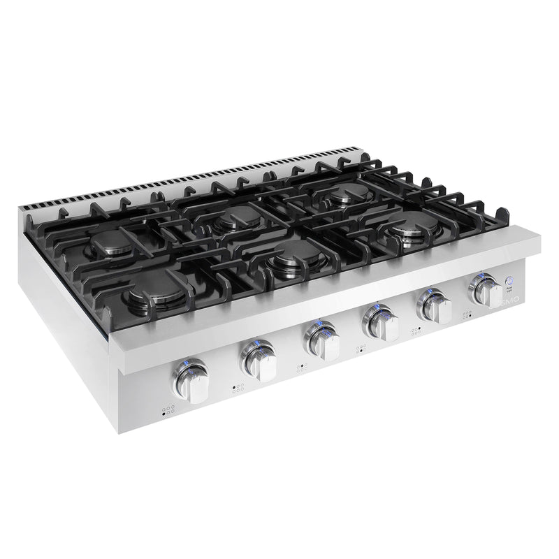 Cosmo 36" Gas Cooktop, 6 Sealed Burners, 18,000 BTU Dual Ring Burner, Cast Iron Grates, COS-GRT366