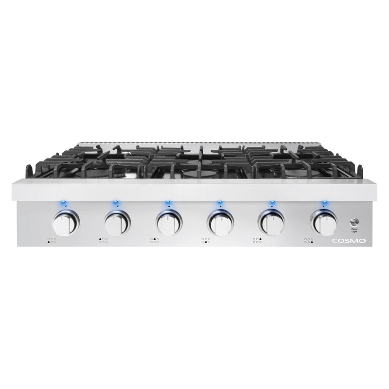 Cosmo 36" Gas Cooktop, 6 Sealed Burners, 18,000 BTU Dual Ring Burner, Cast Iron Grates, COS-GRT366