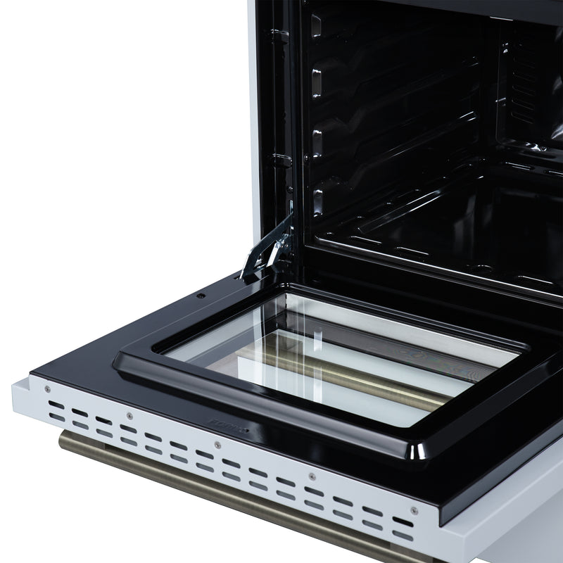 Forno Breno 24" Freestanding Gas Range in White, Air Fry, 4 Burners, with Antique Brass Handles, FFSGS6272-24WHT