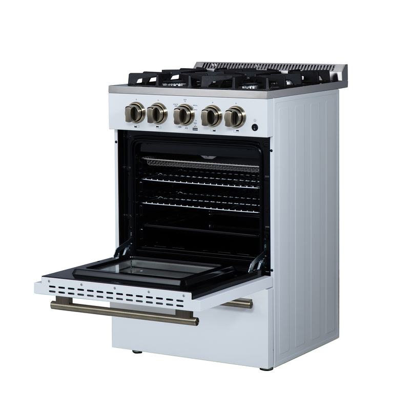 Forno Breno 24" Freestanding Gas Range in White, Air Fry, 4 Burners, with Antique Brass Handles, FFSGS6272-24WHT
