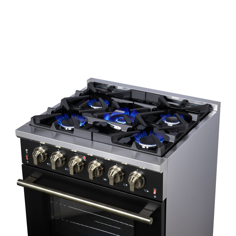 Forno Massimo 30" Freestanding Gas Range in Black, 5 Sealed Burners, Air Fry, True Convection, FFSGS6239-30BLK