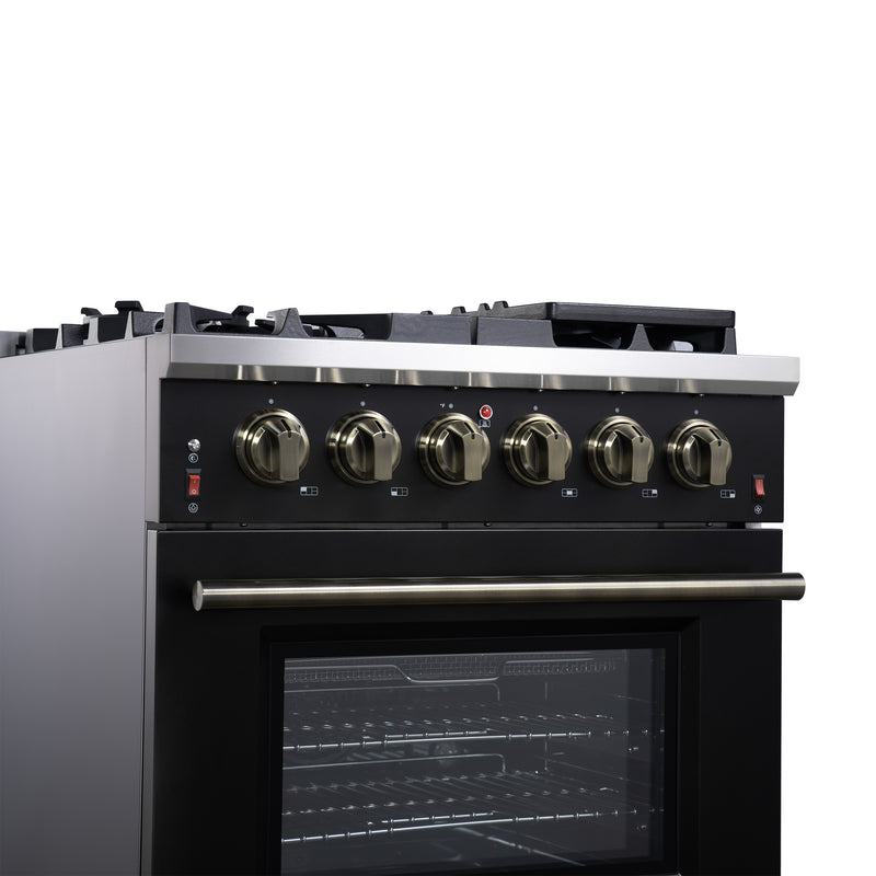 Forno Massimo 30" Freestanding Gas Range in Black, 5 Sealed Burners, Air Fry, True Convection, FFSGS6239-30BLK