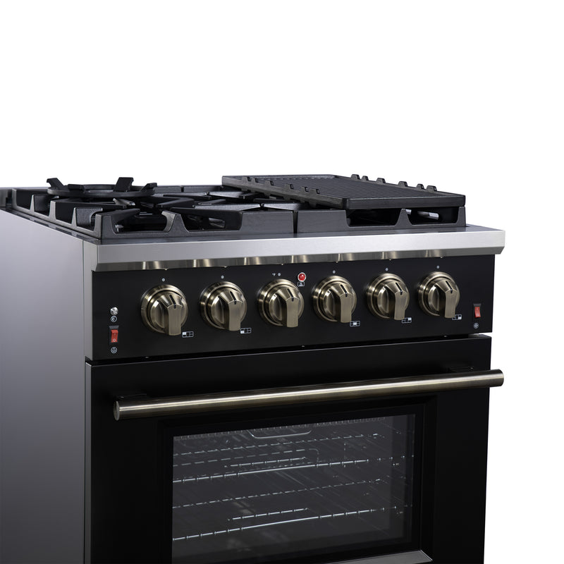 Forno Massimo 30" Freestanding Gas Range in Black, 5 Sealed Burners, Air Fry, True Convection, FFSGS6239-30BLK