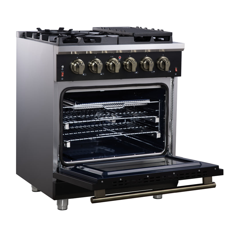 Forno Massimo 30" Freestanding Gas Range in Black, 5 Sealed Burners, Air Fry, True Convection, FFSGS6239-30BLK