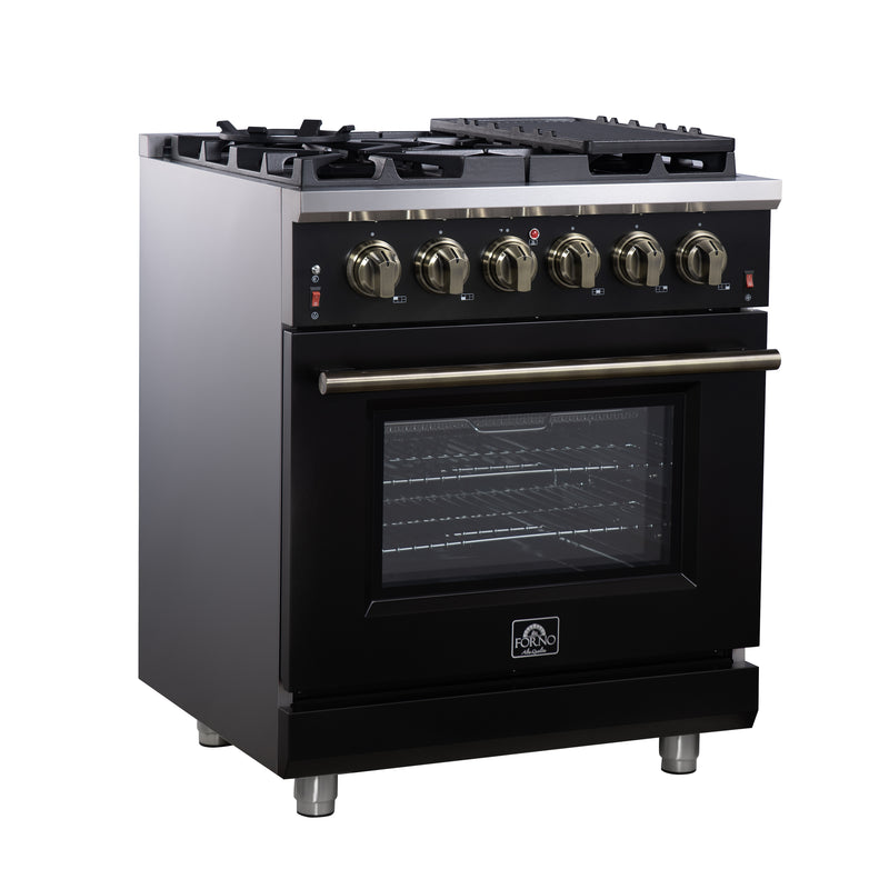 Forno Massimo 30" Freestanding Gas Range in Black, 5 Sealed Burners, Air Fry, True Convection, FFSGS6239-30BLK