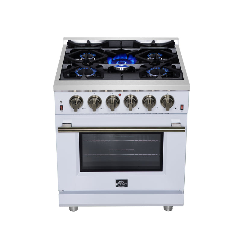 Forno Massimo 30" Freestanding Gas Range in White, 5 Sealed Burners, Air Fry, True Convection, FFSGS6239-30WHT