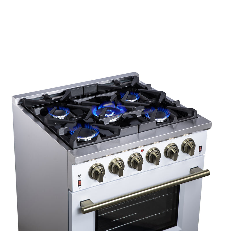 Forno Massimo 30" Freestanding Gas Range in White, 5 Sealed Burners, Air Fry, True Convection, FFSGS6239-30WHT