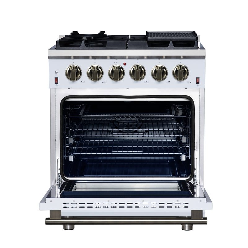 Forno Massimo 30" Freestanding Gas Range in White, 5 Sealed Burners, Air Fry, True Convection, FFSGS6239-30WHT
