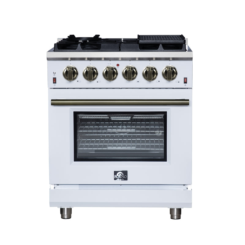 Forno Massimo 30" Freestanding Gas Range in White, 5 Sealed Burners, Air Fry, True Convection, FFSGS6239-30WHT