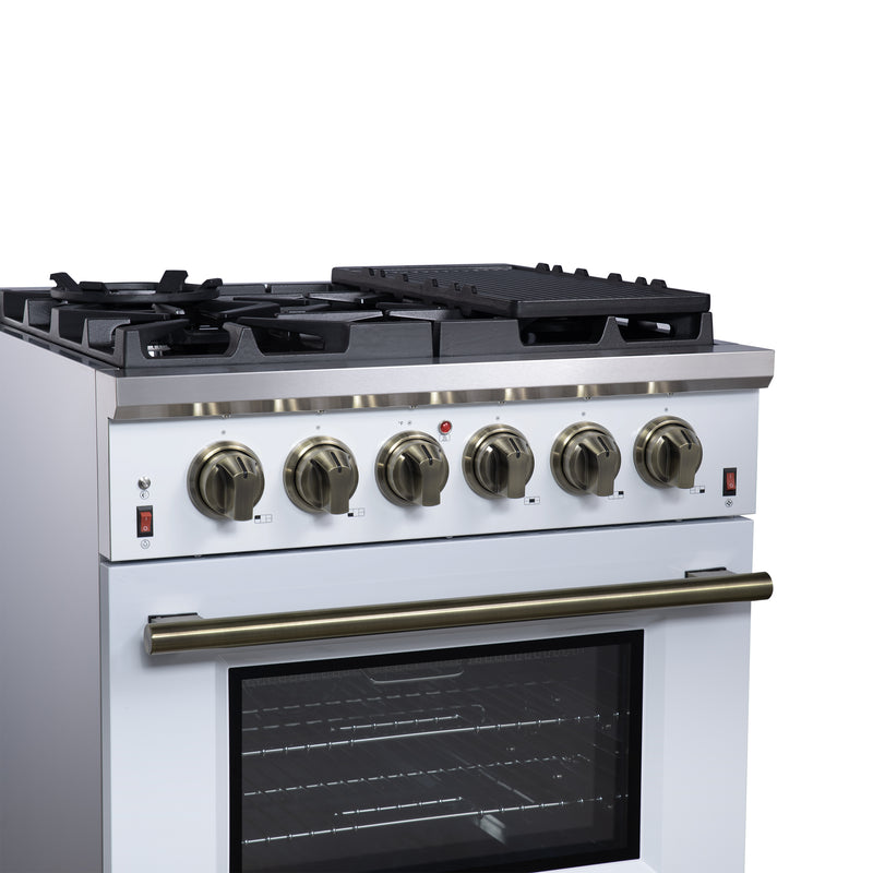 Forno Massimo 30" Freestanding Gas Range in White, 5 Sealed Burners, Air Fry, True Convection, FFSGS6239-30WHT