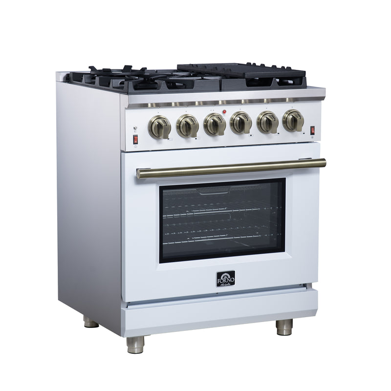 Forno Massimo 30" Freestanding Gas Range in White, 5 Sealed Burners, Air Fry, True Convection, FFSGS6239-30WHT