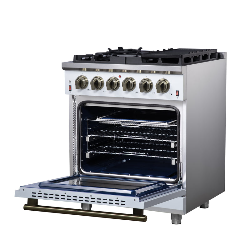 Forno Massimo 30" Freestanding Gas Range in White, 5 Sealed Burners, Air Fry, True Convection, FFSGS6239-30WHT