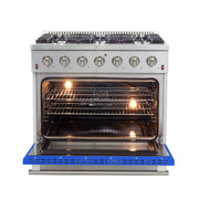 Forno Galiano 36" Freestanding Gas Range in Stainless Steel with Blue Door, 6 Sealed Burners, 5.36 cu.ft. Convection Oven, Cast-Iron Grates, FFSGS6244-36BLU
