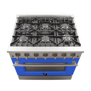 Forno Galiano 36" Freestanding Gas Range in Stainless Steel with Blue Door, 6 Sealed Burners, 5.36 cu.ft. Convection Oven, Cast-Iron Grates, FFSGS6244-36BLU