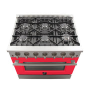 Forno Galiano 36" Freestanding Gas Range in Stainless Steel with Red Door, 6 Sealed Burners, 5.36 cu.ft. Convection Oven, Cast-Iron Grates, FFSGS6244-36RED