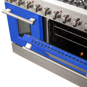 Forno Galiano 48" Freestanding Gas Range in Stainless Steel with Blue Door, 8 Sealed Burners, Double Oven, Griddle, FFSGS6244-48BLU