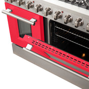 Forno Galiano 48" Freestanding Gas Range in Stainless Steel with Red Door, 8 Sealed Burners, Double Oven, Griddle, FFSGS6244-48RED