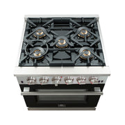 Forno Capriasca 30" Freestanding Gas Range in Stainless Steel with Black Door, 5 Brass Burners, True Convection, Cast-Iron Grates, FFSGS6260-30BLK