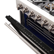 Forno Capriasca 36" Freestanding Gas Range in Stainless Steel with Black Door, 6 Brass Burners, True Convection, Telescopic Racks, FFSGS6260-36BLK