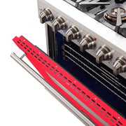 Forno Capriasca 36" Freestanding Gas Range in Stainless Steel with Red Door, 6 Brass Burners, True Convection, Telescopic Racks, FFSGS6260-36RED