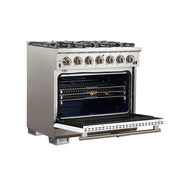 Forno Capriasca 36" Freestanding Gas Range in in Stainless Steel with White Door, 6 Brass Burners, True Convection, Telescopic Racks, FFSGS6260-36WHT
