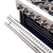 Forno Capriasca 36" Freestanding Gas Range in in Stainless Steel with White Door, 6 Brass Burners, True Convection, Telescopic Racks, FFSGS6260-36WHT