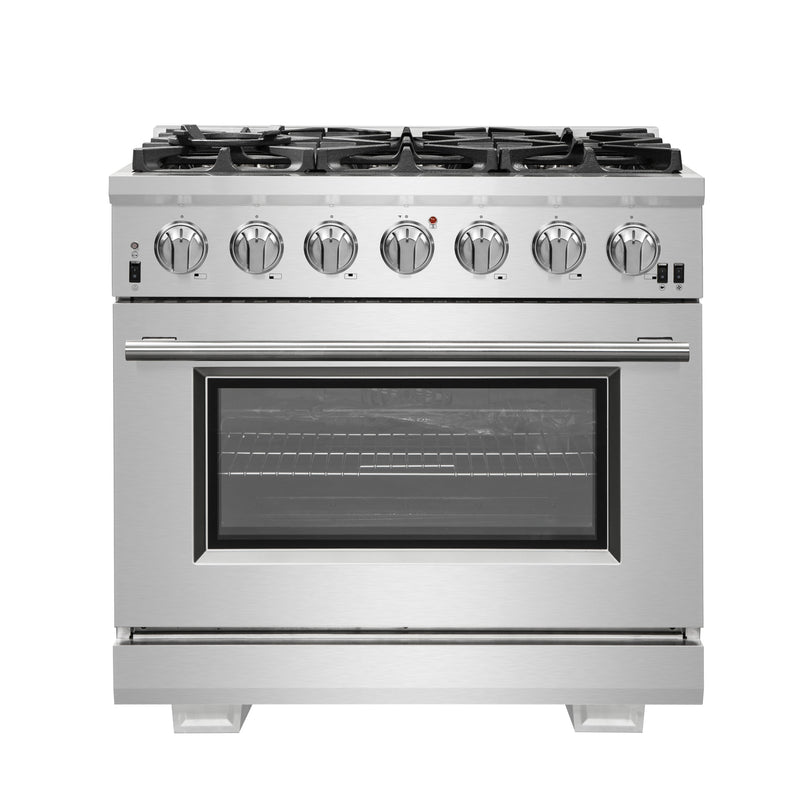 Forno Capriasca 36" Freestanding Gas Range in Stainless Steel, Brass Burners, Convection Fan, FFSGS6260-36