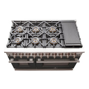 Forno Capriasca 48" Freestanding Gas Range in Stainless Steel with Black Door, 8 Brass Burners, Double Oven, Griddle, FFSGS6260-48BLK