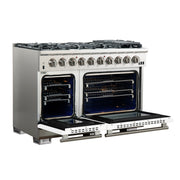 Forno Capriasca 48" Freestanding Gas Range in in Stainless Steel with White Door, 8 Brass Burners, Double Oven, Griddle, FFSGS6260-48WHT