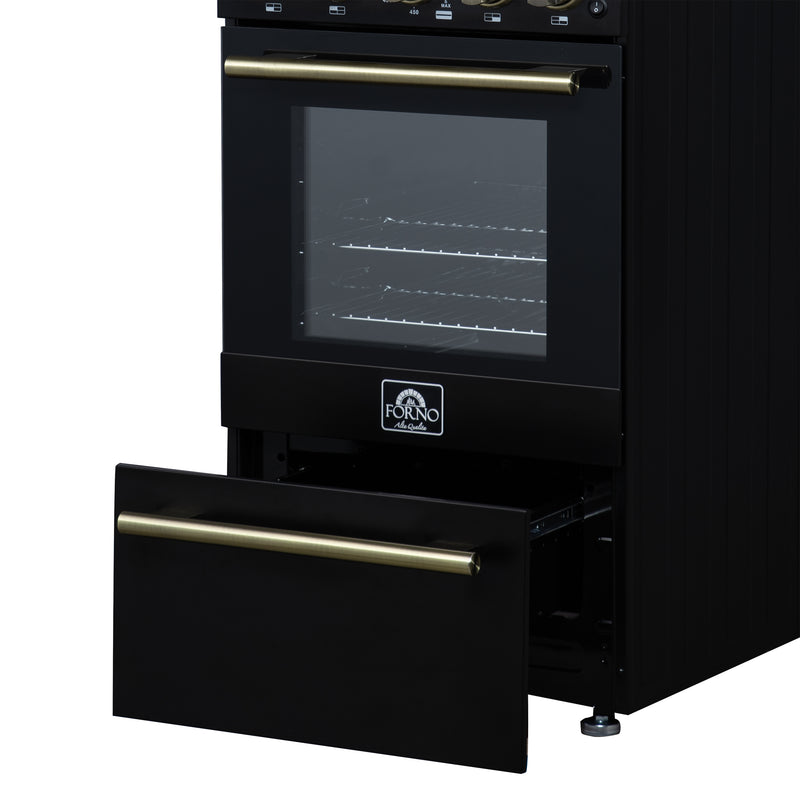 Forno Lamazze 20" Freestanding Gas Range in Black, 4 Sealed Burners, Cast-Iron Grates, with Antique Brass Handles, FFSGS6265-20BLK