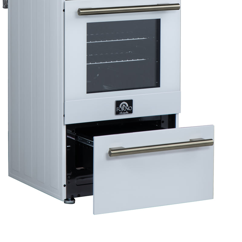 Forno Lamazze 20" Freestanding Gas Range in White, 4 Sealed Burners, Cast-Iron Grates, with Antique Brass Handles, FFSGS6265-20WHT