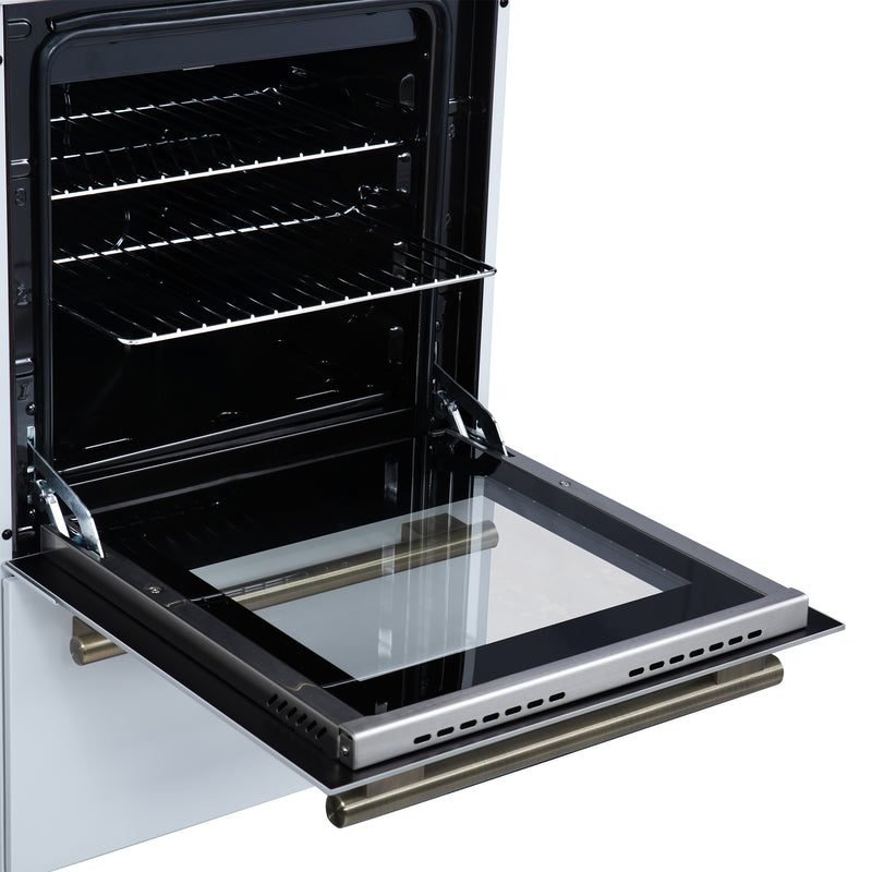 Forno Lamazze 20" Freestanding Gas Range in White, 4 Sealed Burners, Cast-Iron Grates, with Antique Brass Handles, FFSGS6265-20WHT