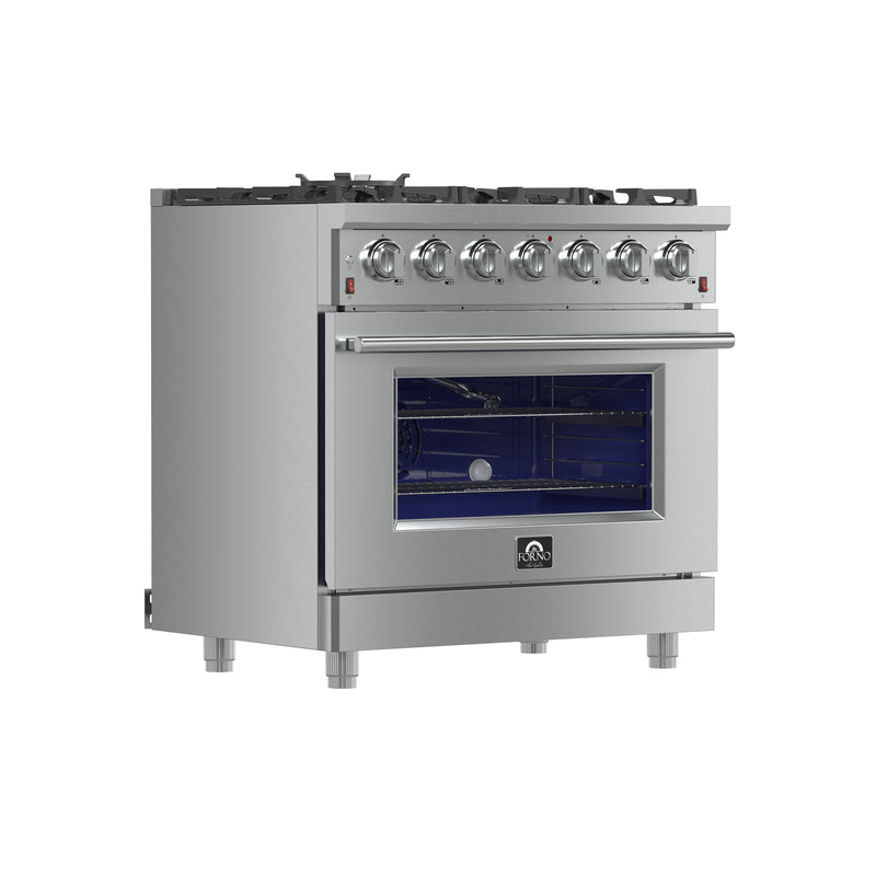 Forno Massimo 36" Freestanding Gas Range in Stainless Steel, 6 Burners, Convection Fan, FFSGS6239-36